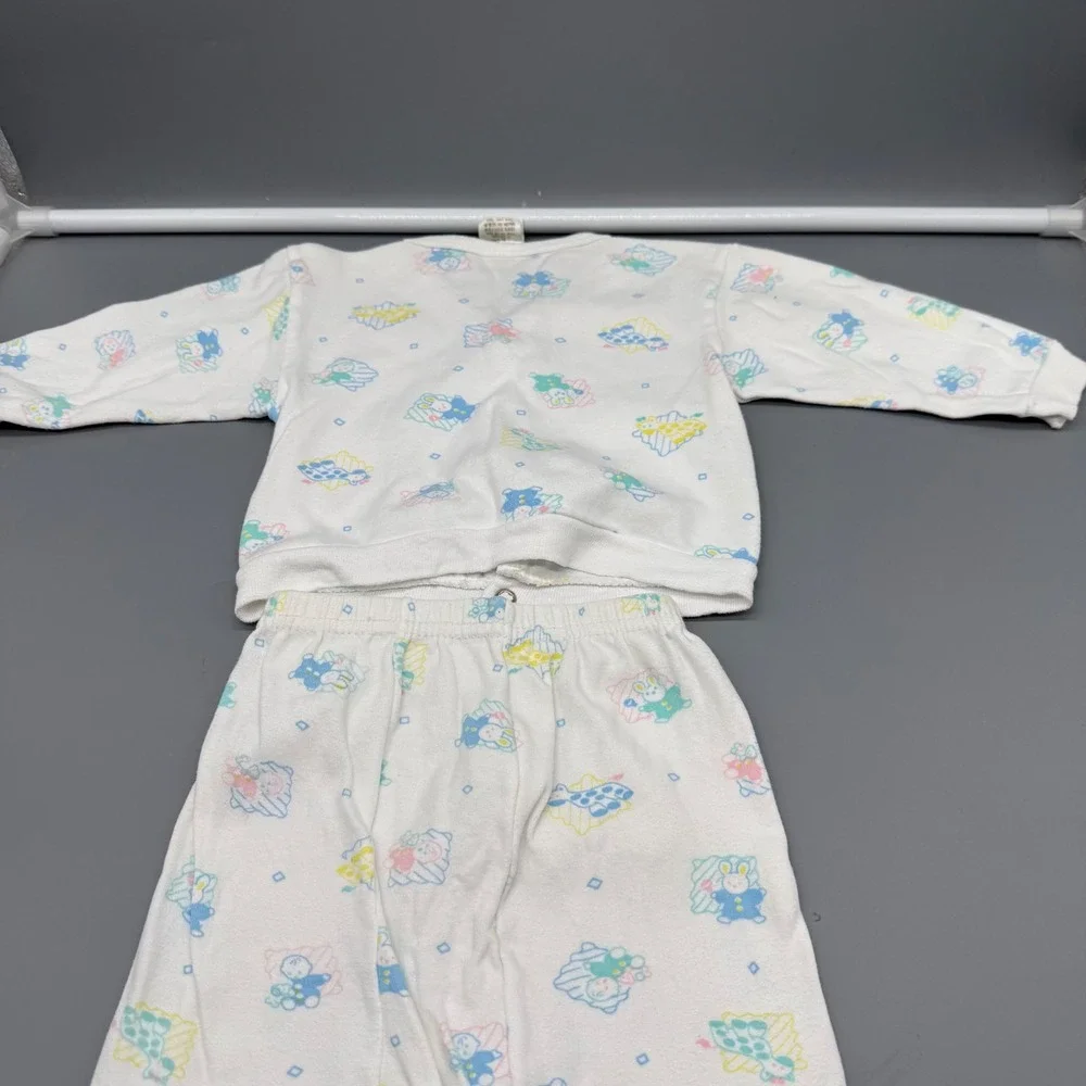 Vintage 1987 WeeWear Oneita Baby Pajamas 6M Pastel Animal Print 2pc Set USA